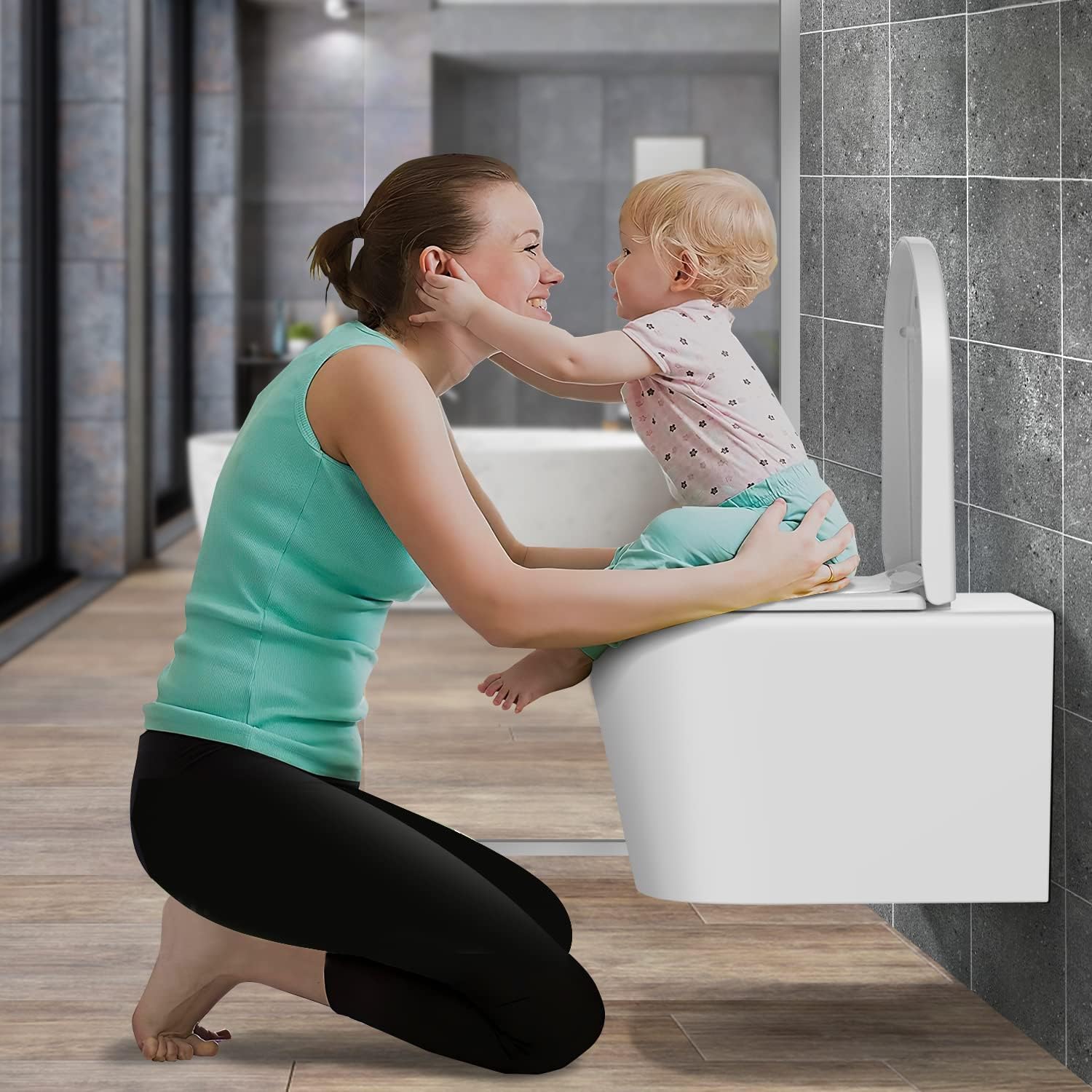 Thumbnail 6 de Family Toilet Seat with Built-in Child Seat and Soft Close – 2-in-1, Quick Release, Non-Slip, U/D Shape