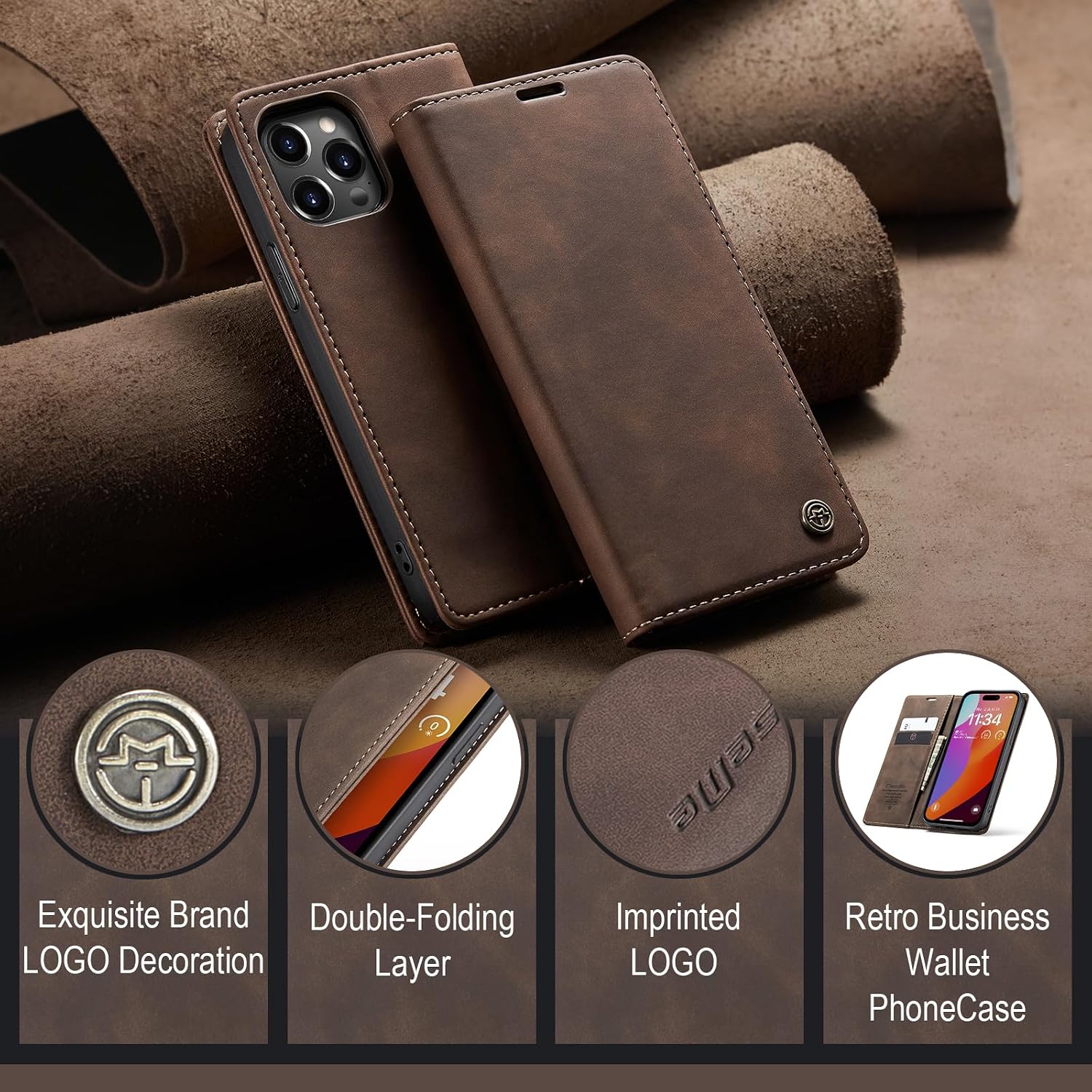 Detalle de Monweicz Premium Lederhülle iPhone 15 Pro