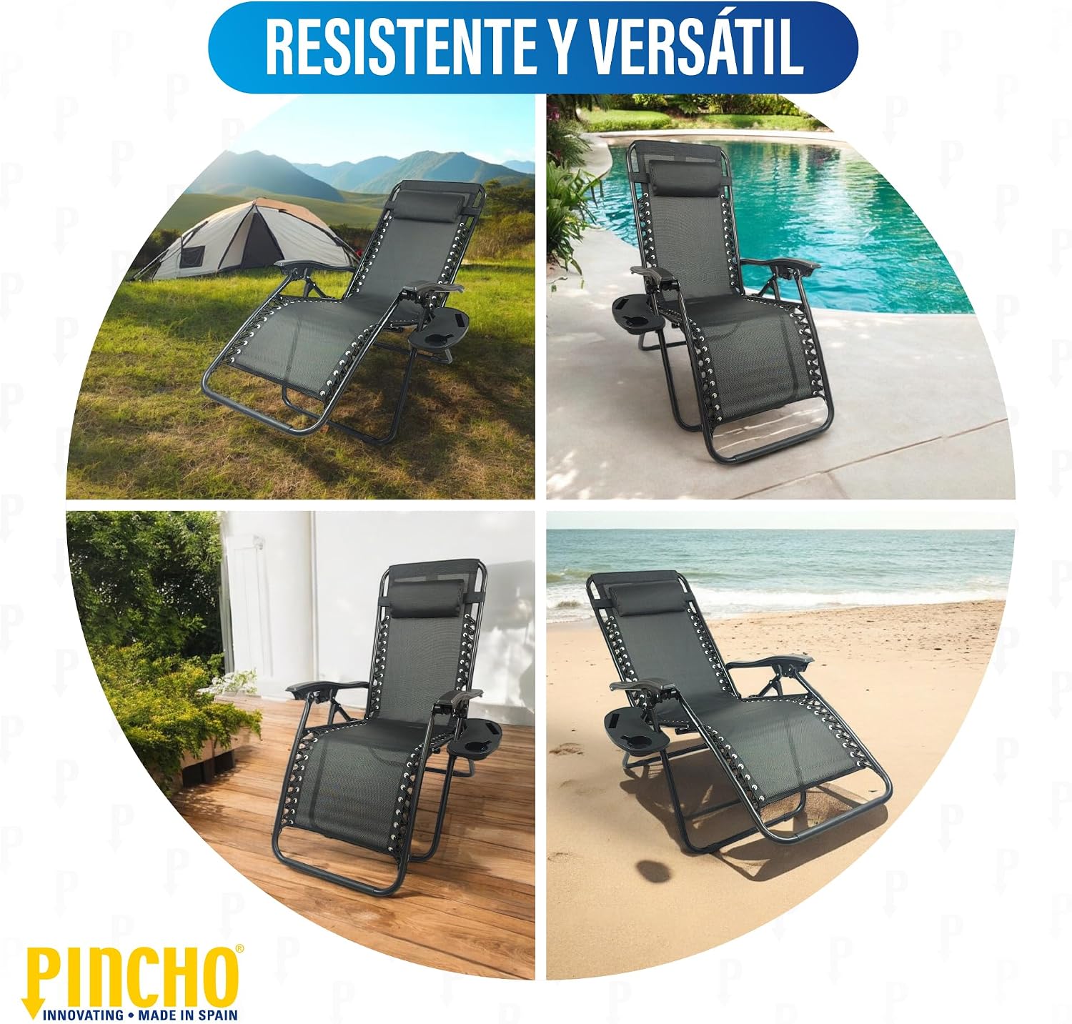 Thumbnail 6 de Pincho Tumbona Exterior de Gravedad Cero – Pack 2, Sillas Reclínables o Hamacas para Playa, Terraza y Camping (Negro)