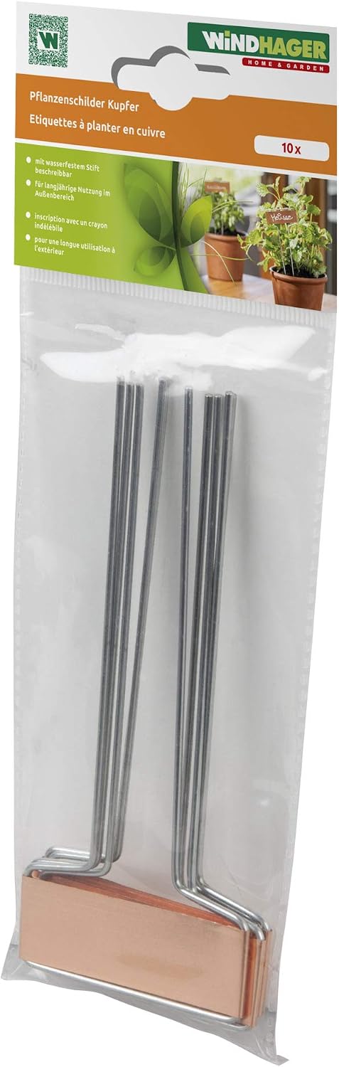Detalle 1 de Windhager 07470 växtskyltar i koppar, 10-pack, 6,5 x 15,5 cm