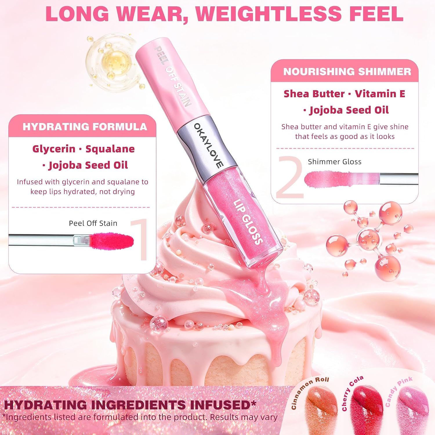 Detalle de OKAYLOVE Lip Stain and Shimmer Gloss Set, Cherry Cola