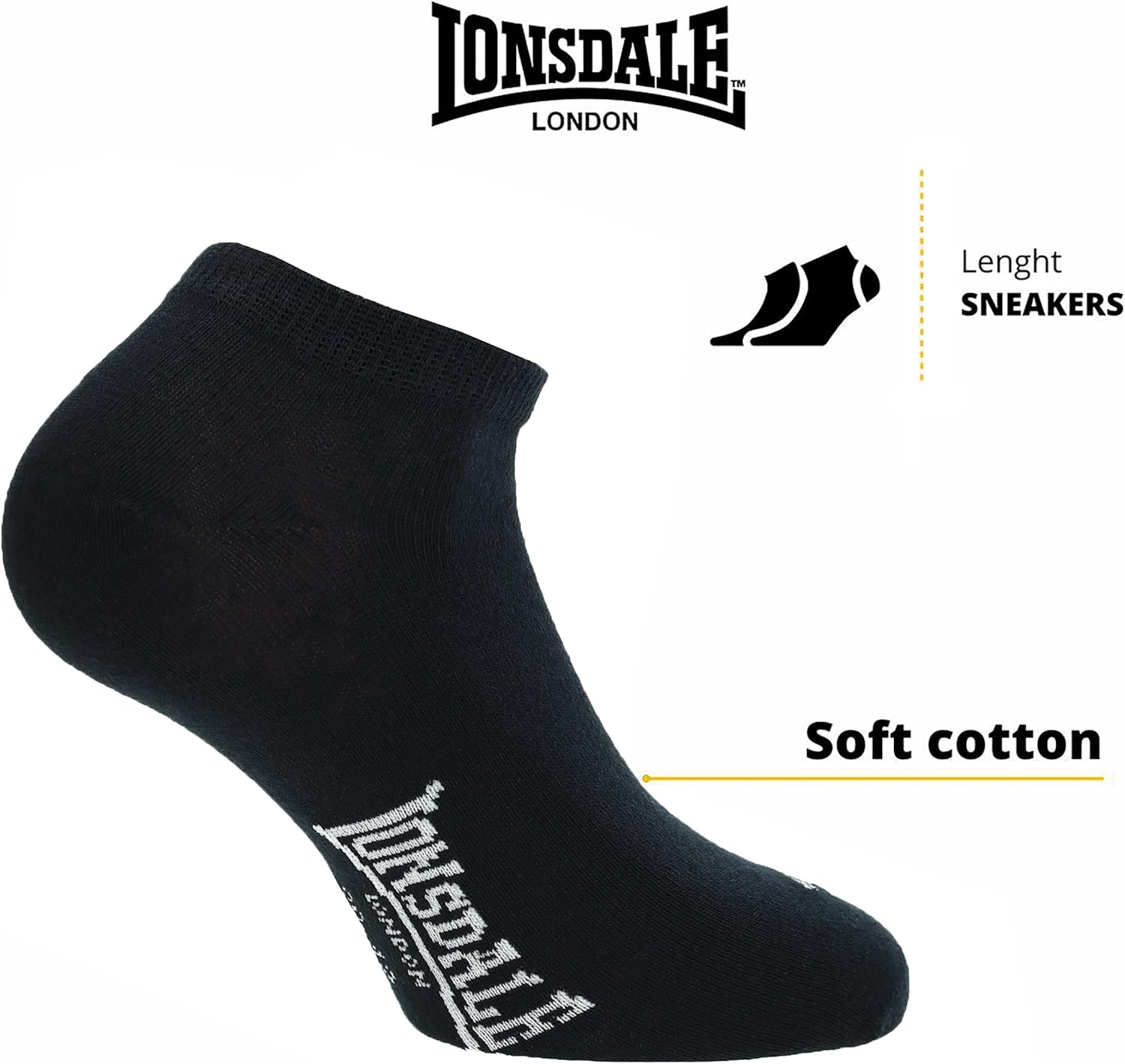 Thumbnail 2 de Lonsdale 6 Paia Calzini Corti Uomo Donna – Calzini Sportivi Sneaker in Cotone Traspirante