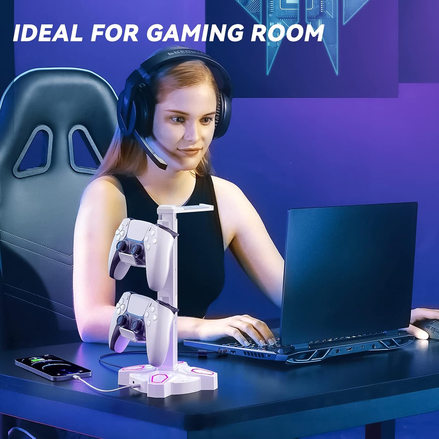 Thumbnail 6 de KDD Gaming Headphones Stand with 2 USB ports