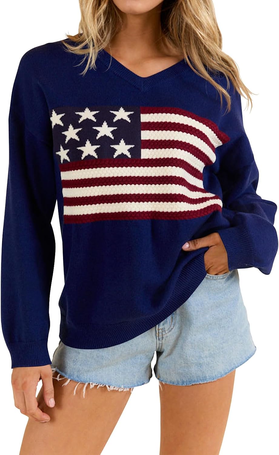 Thumbnail 1 de Dressmine Womens American Flag Sweater knit pullover