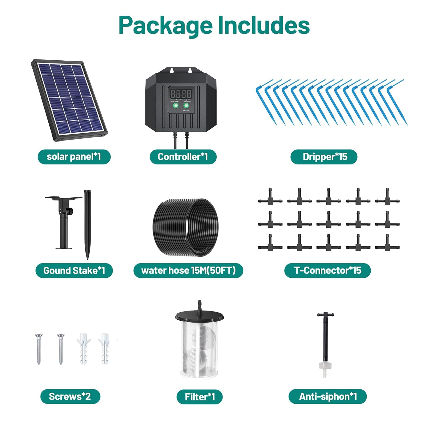 Thumbnail 5 de Biling Solar Drip Irrigation System Kit (15m) with Automatic Watering Controller, 6 Modes
