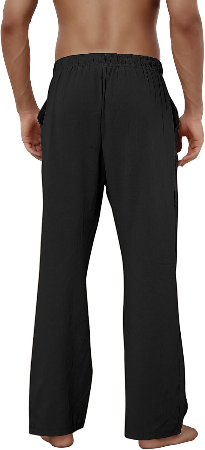 Detalle 2 de Puimentiua Cotton Linen Pants for Men – Casual Loose Fit with Drawstring Waist (Summer Beachwear)