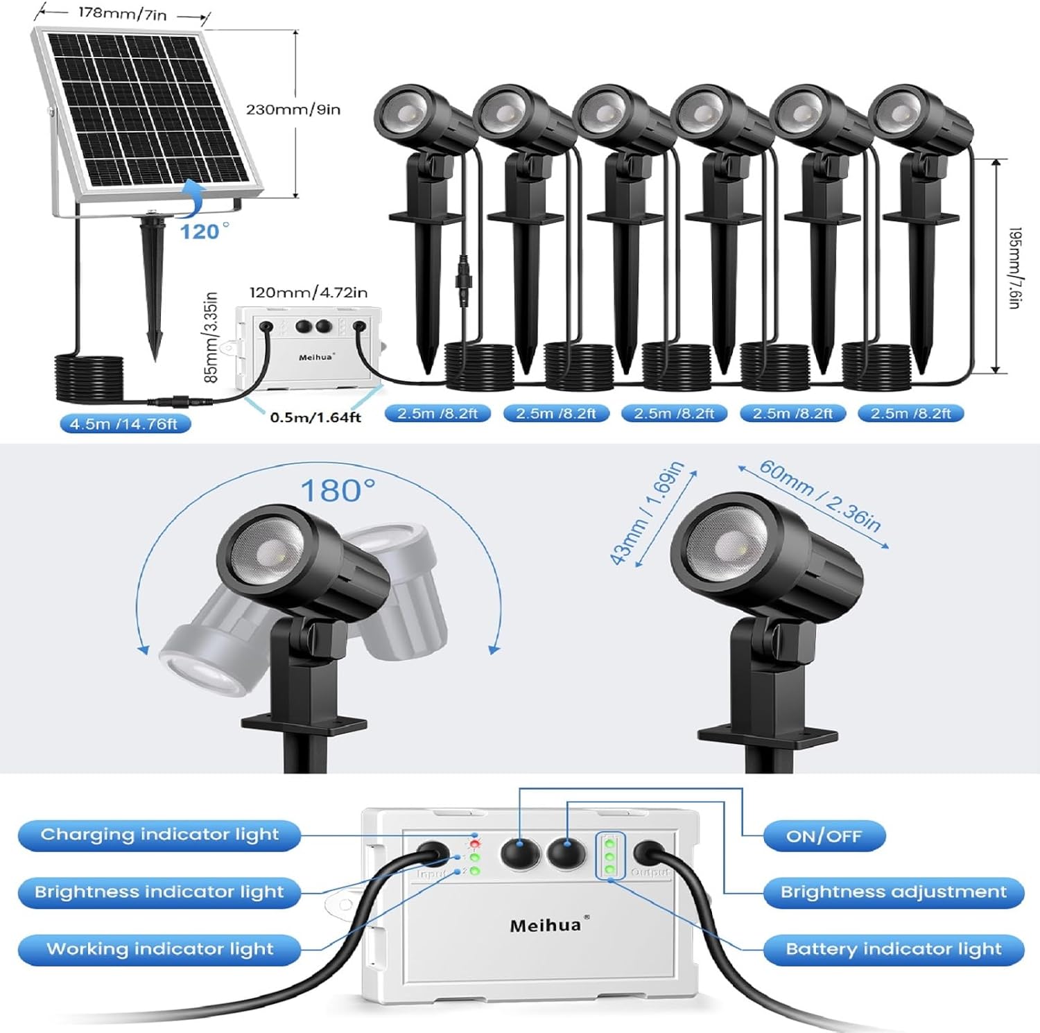 Detalle 1 de MEIHUA Solar Spotlights 6 in 1 20 hours