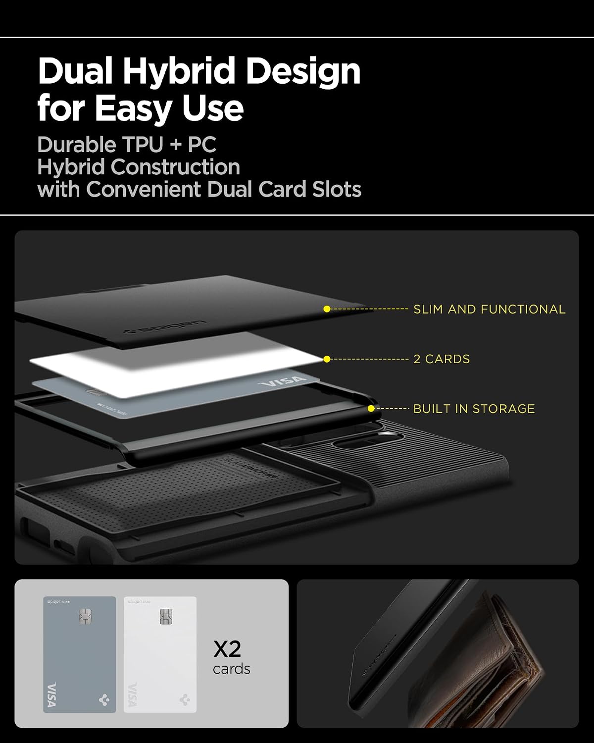 Thumbnail 5 de Spigen Slim Armor CS pour Samsung Galaxy S25 Ultra – Coque portefeuille noire