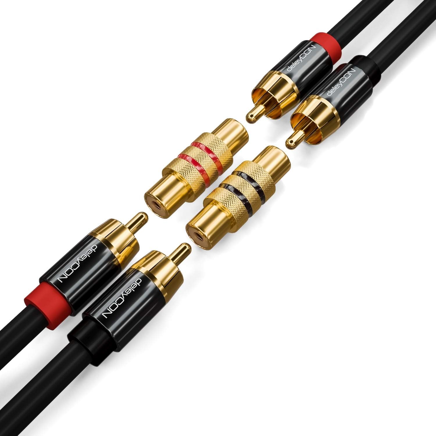 Detalle de deleyCON 2er RCA Kupplung Set – 2 Stück, Schwarz & Rot, Buchse-Buchse