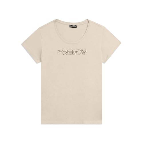 Detalle de FREDDY T-Shirt Manica Corta con Logo Outline Glitter – Donna, White, Large