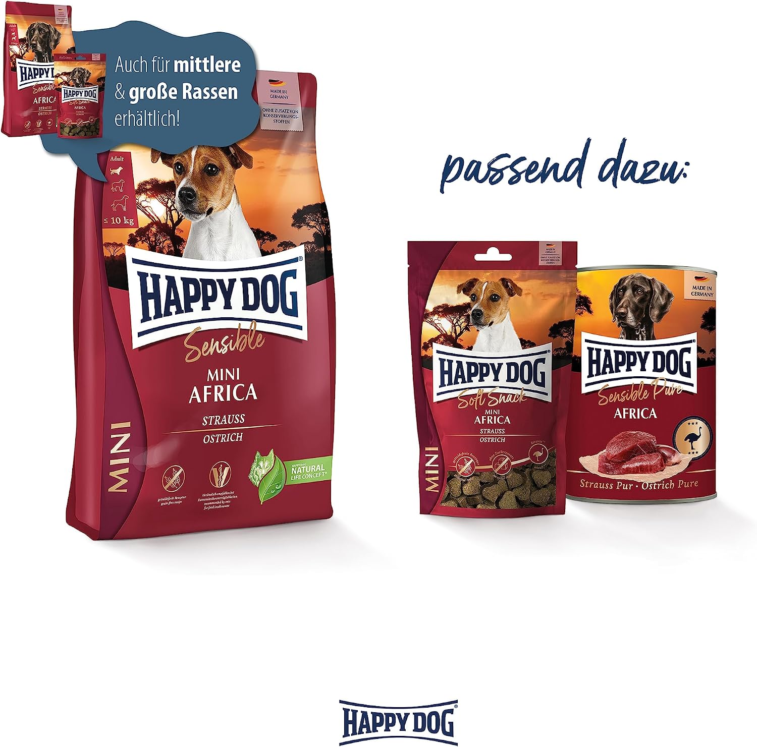 Thumbnail 4 de Happy Dog Sensible Mini Africa 800 g graanvrij volwassen hondenvoer met struisvogel