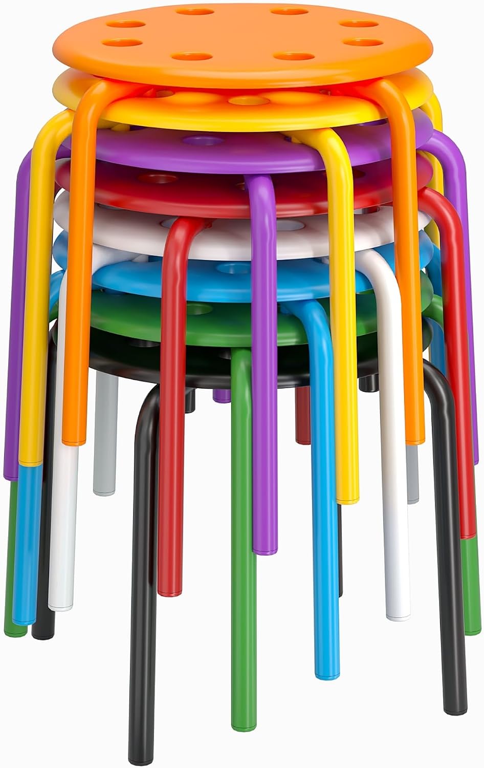 Detalle de VECELO Stackable Stools, 8-Piece Set, 12-Inch Seats, Rainbow Colors