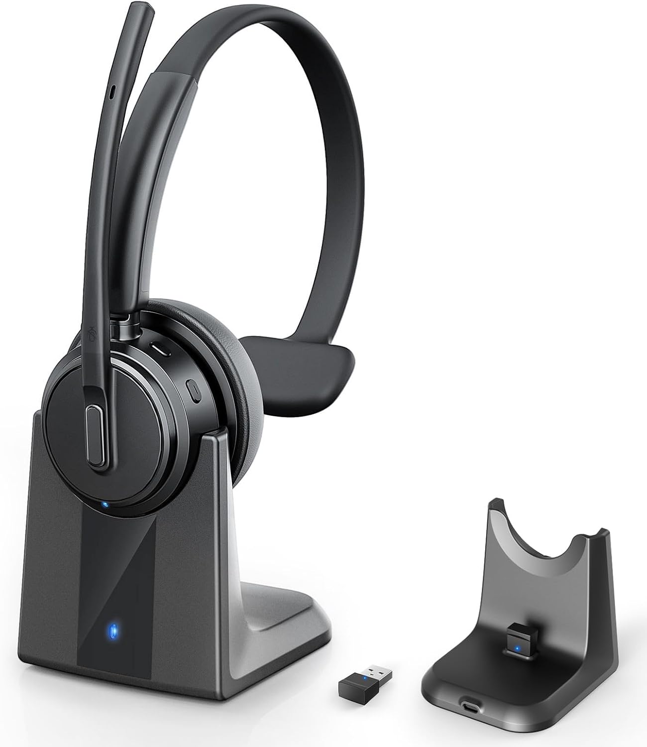 Detalle de Angteela DH18B Wireless Headset with Mic, ENC, Bluetooth 5.3 & Charging Base