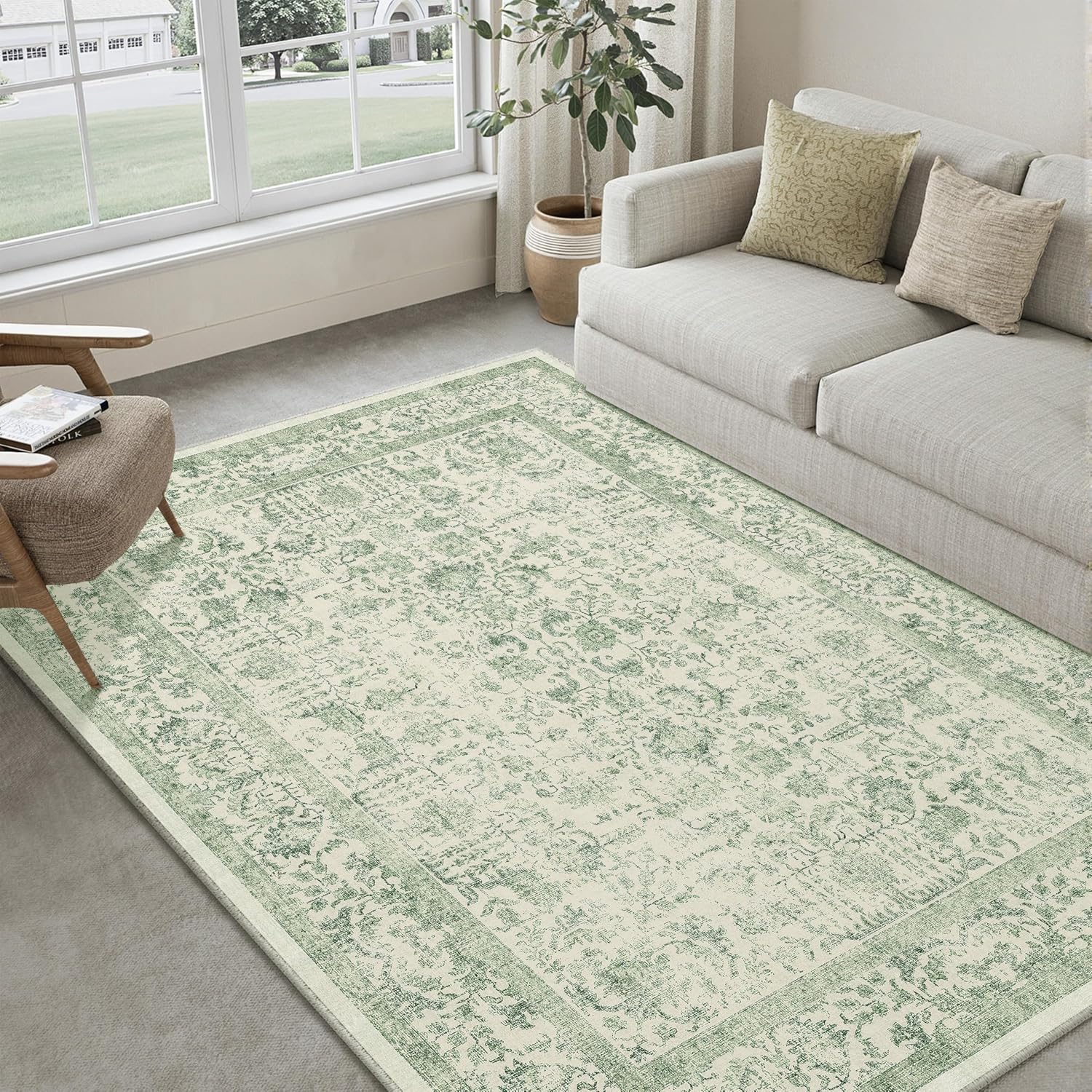Detalle de HUGEAR Vintage Grün waschbarer Teppich (150 x 210 cm) mit Retro-Tribal-Design