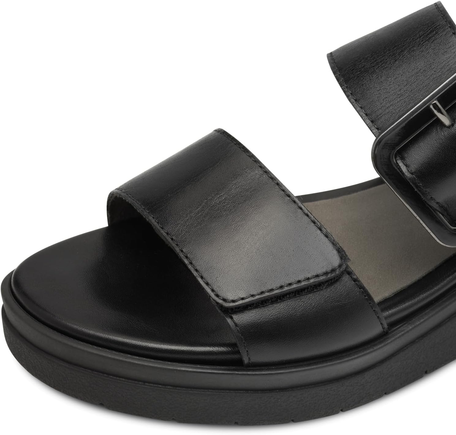 Detalle de Tamaris Comfort Sandales Plates en cuir pour femmes avec boucle – ajustement Multi-Adjustable