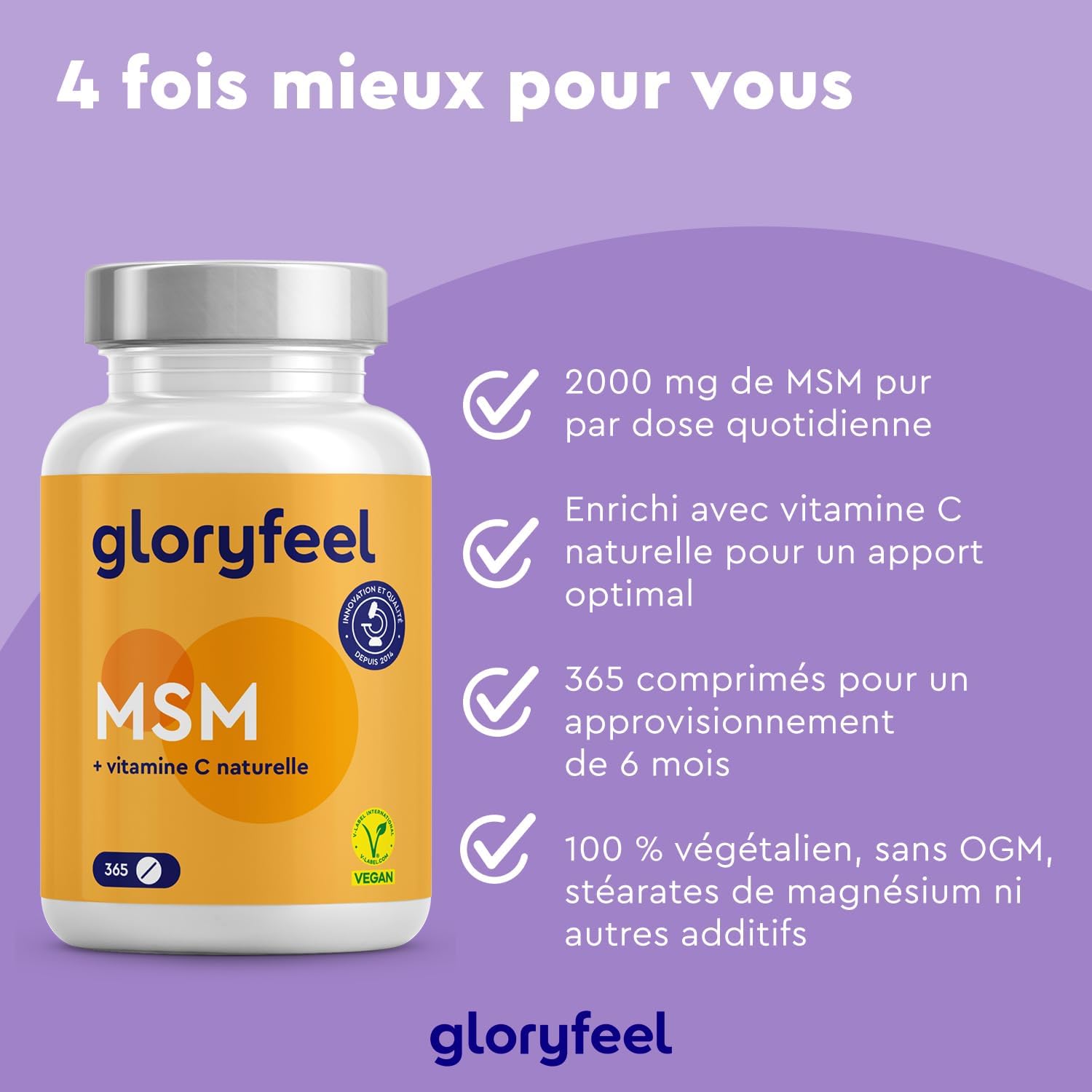 Detalle 2 de MSM avec Vitamine C 2000 mg – 365 comprimés véganes pour les os, les articulations et le système immunitaire