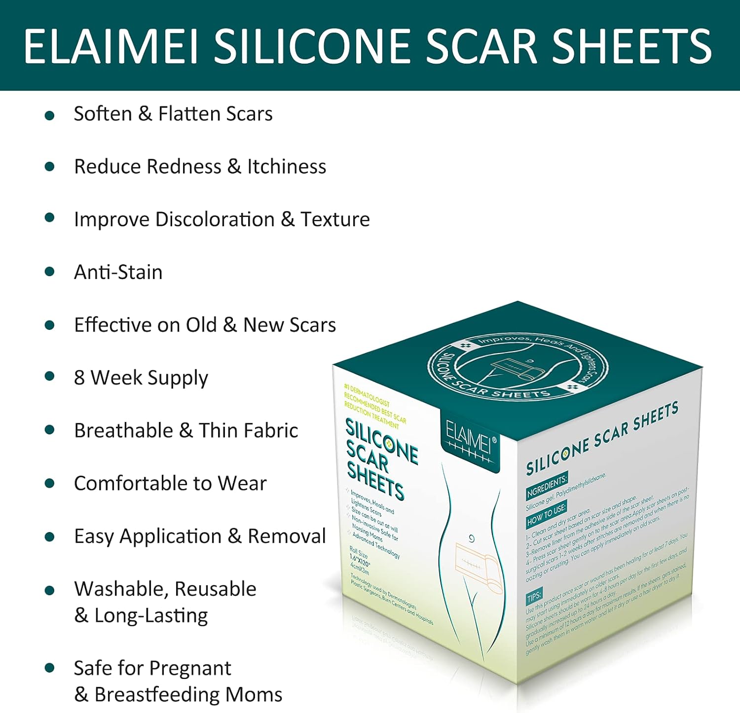Thumbnail 3 de Silicone Scar Tape (1.6” x 120” – 3M): Reusable Self-Adhesive Scar Sheets for Old & New Scars