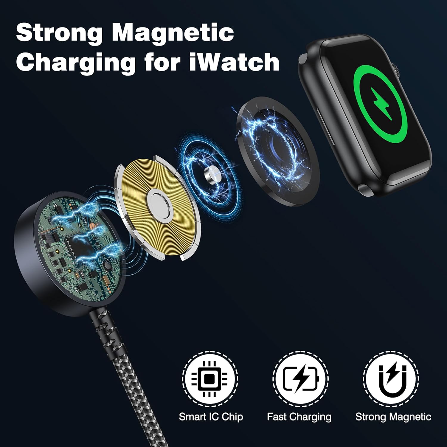 Thumbnail 1 de GIANAC Apple Watch Ladekabel 3 in 1 1,2 m