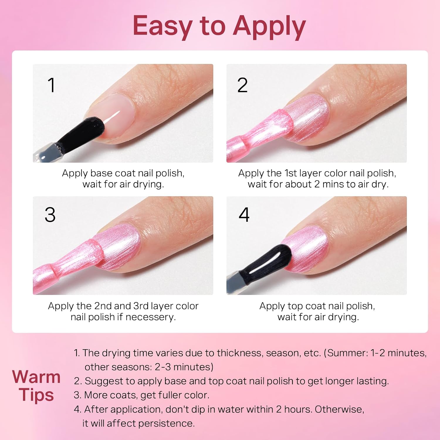 Thumbnail 6 de MIZHSE Pearlescent Rose Pink Nail Polish — Quick Dry, Oil-Based 15ml