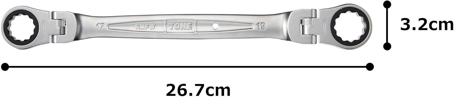 Detalle de トネ(TONE) HPRMFW-1719 両首振ラチェットめがねレンチ 17×19mm・首振角度180度