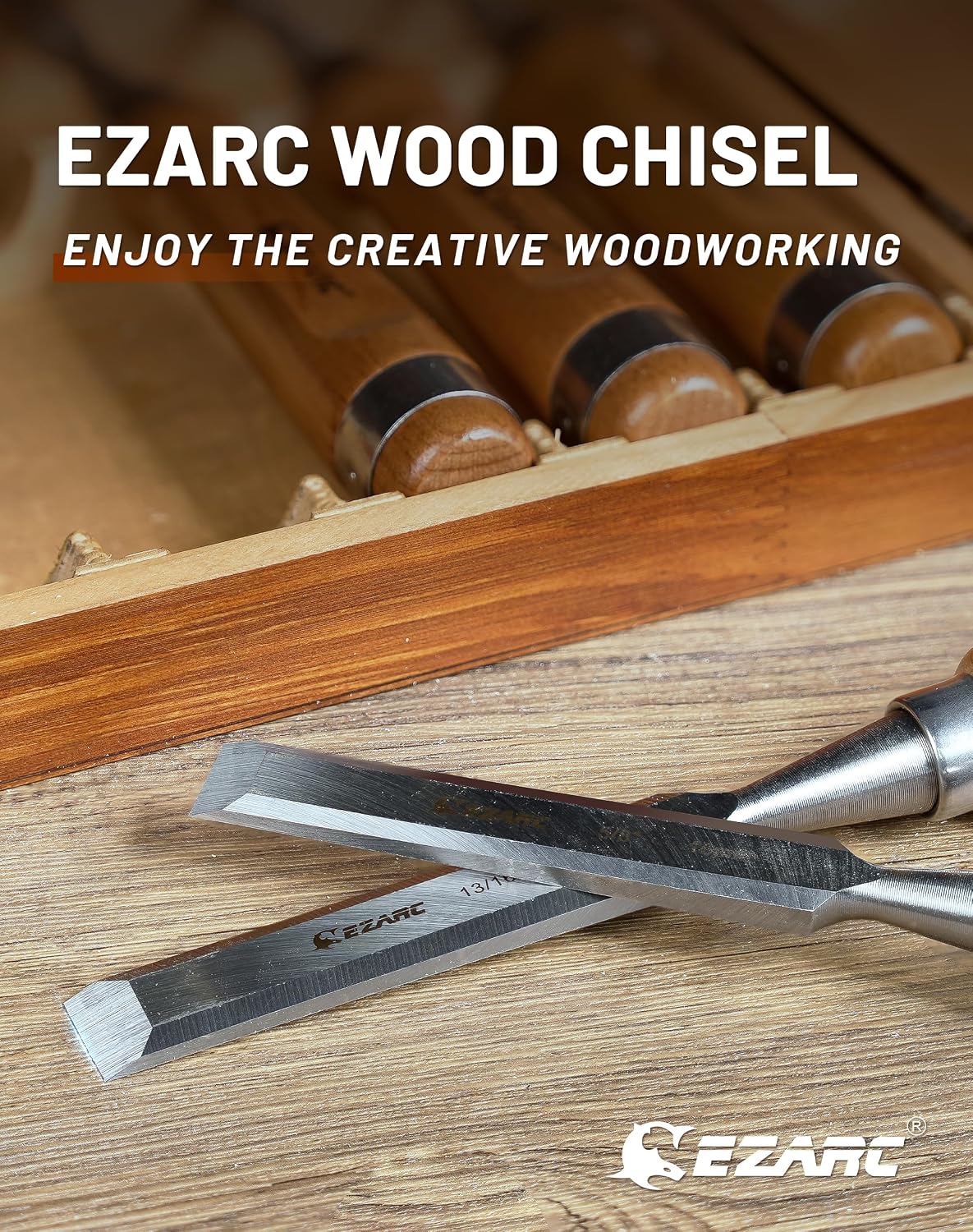 Detalle de EZARC 812295 Wood Chisel Set, 6-Piece Chrome-Vanadium Steel with Ash Handles