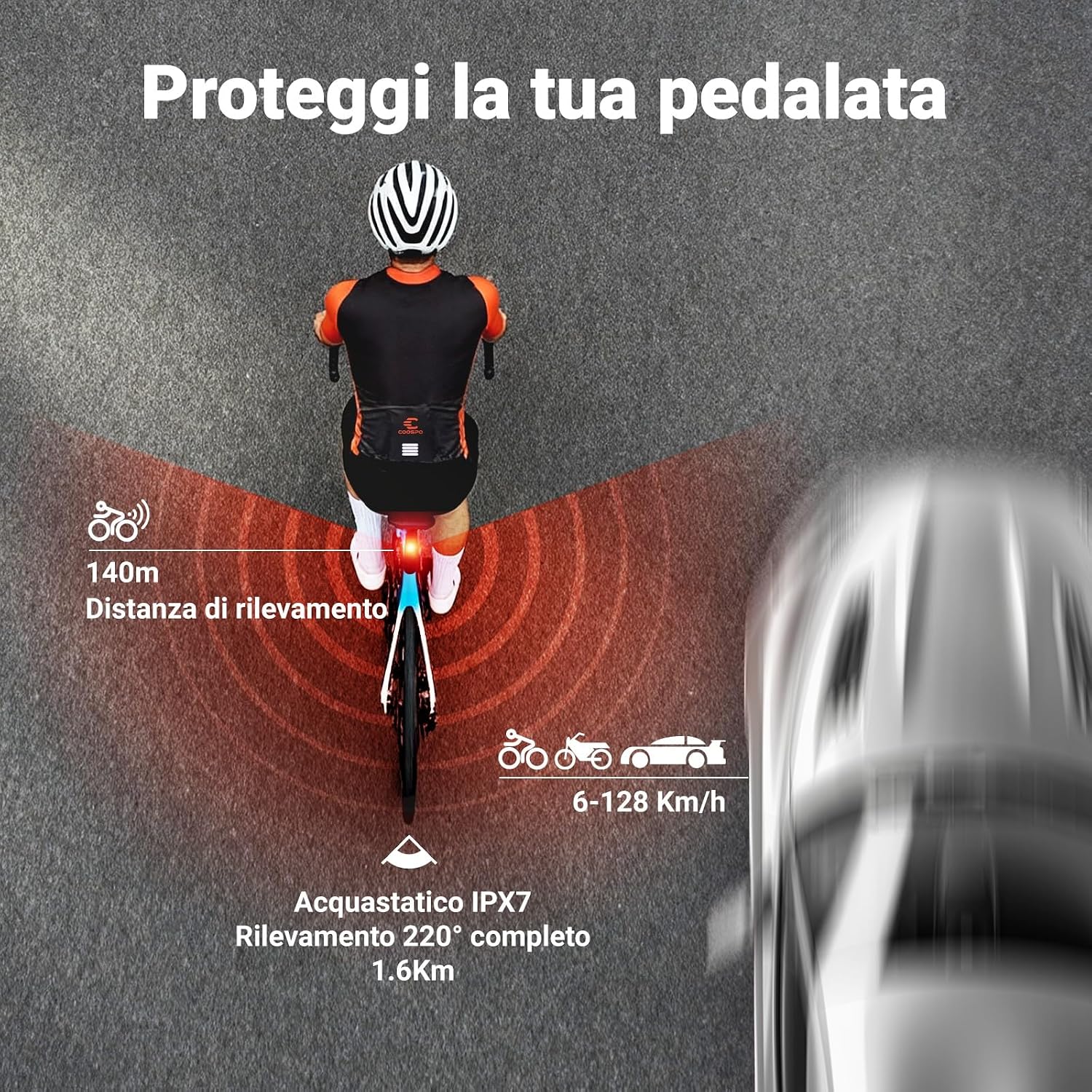 Thumbnail 1 de COOSPO TR70 Luce Posteriore Radar 140m