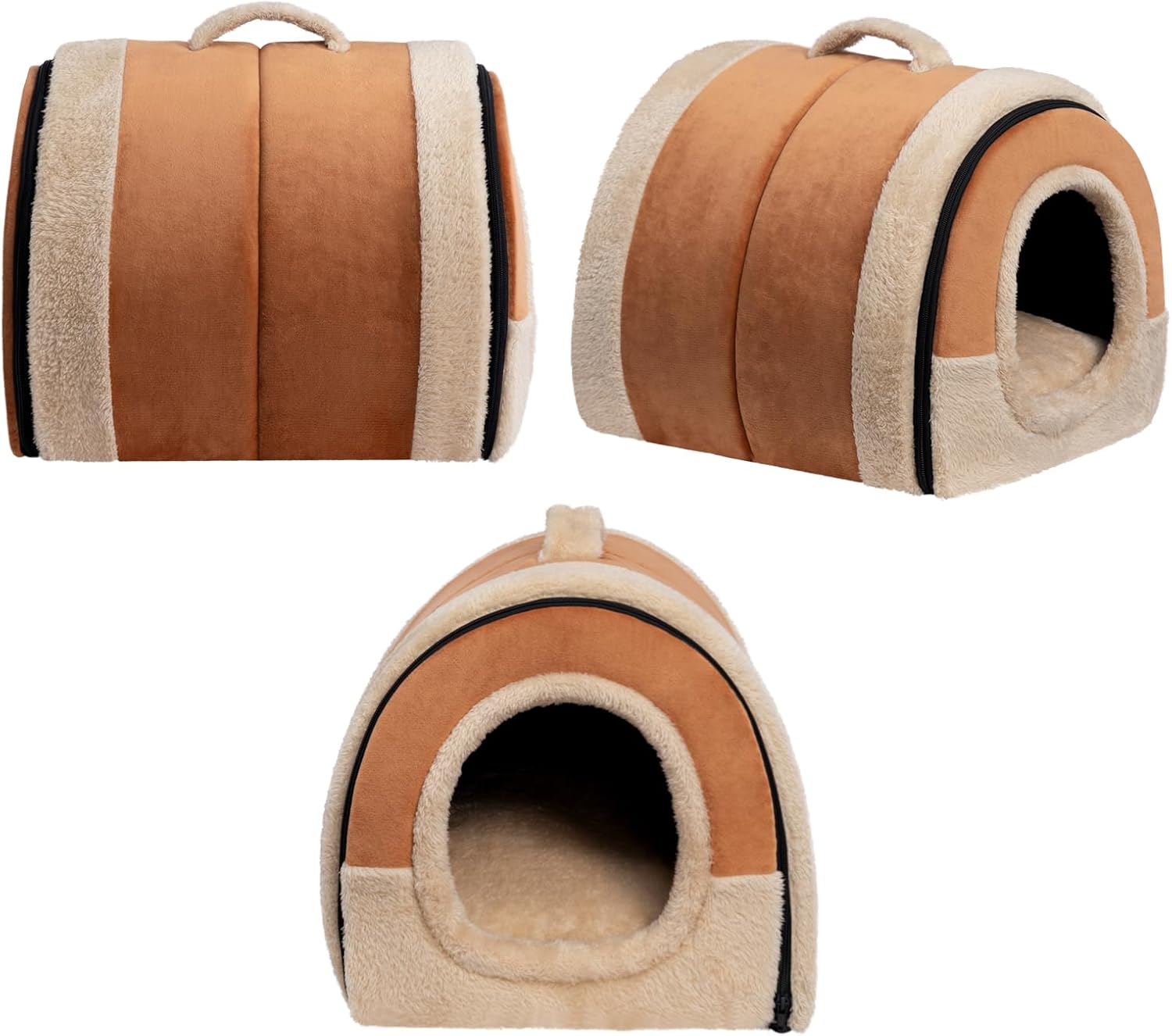 Thumbnail 5 de Hollypet Lit 2 en 1 pliable pour chat et petit chien en velours cristal orange-brun