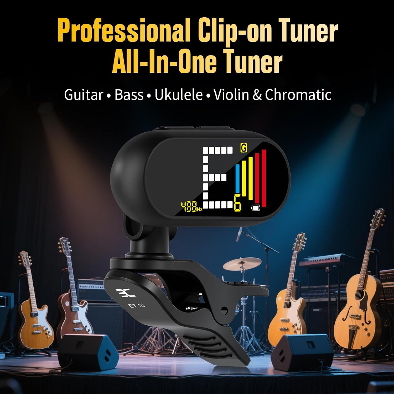 Thumbnail 6 de EX Rechargeable Chromatic Clip-On Tuner with Color LCD for Guitar, Bass & More