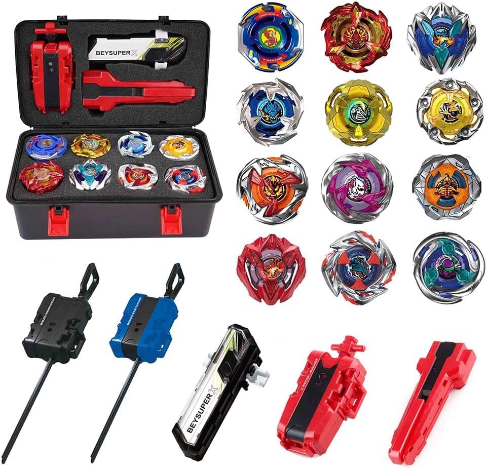 MUSTYBELT Battling Top Burst Gyros Toy Set (X-12) – 12 Tops with Two-Way Launchers