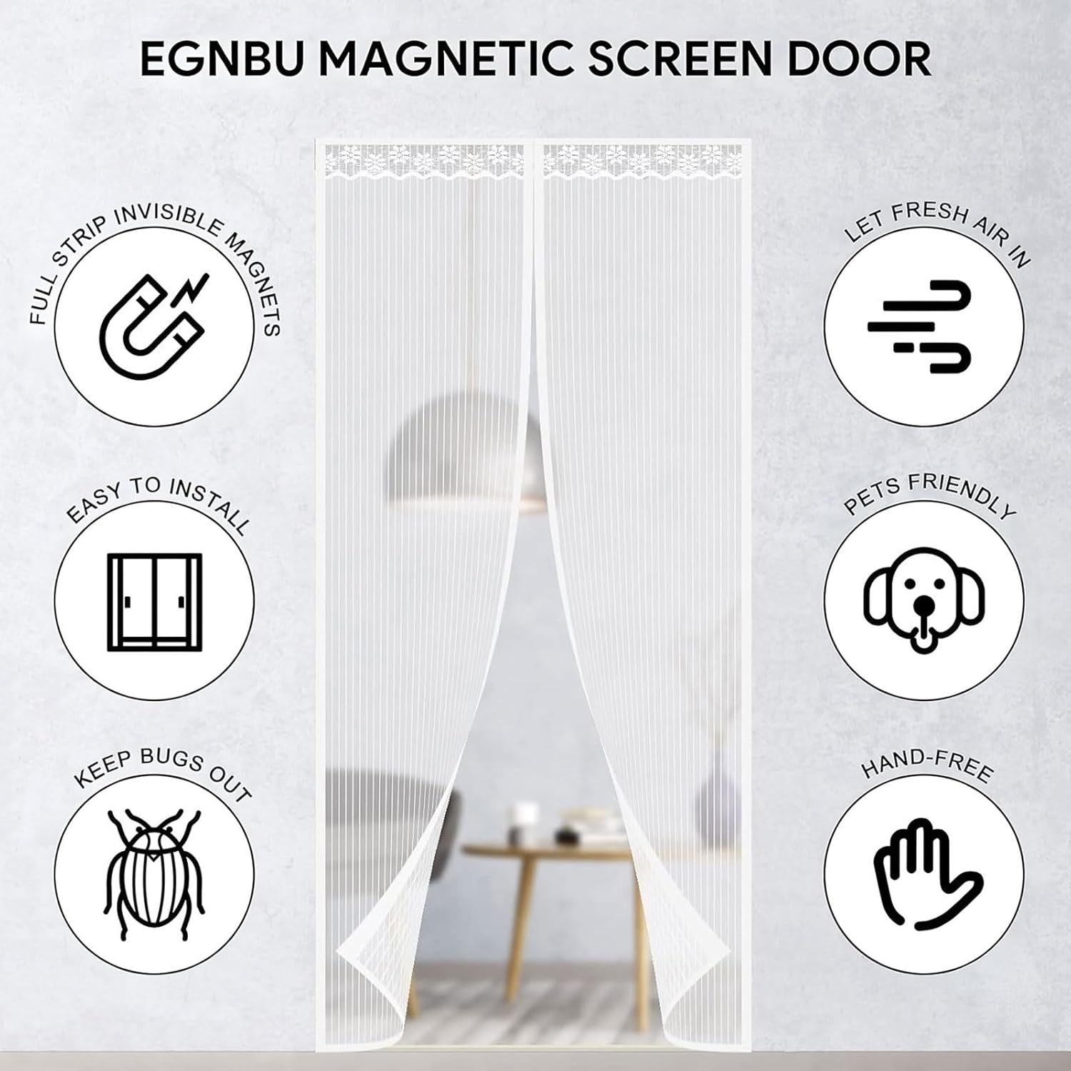 Thumbnail 2 de EGNBU Heavy Duty Magnetic Fly Screen Door (90x210CM) with Powerful Magnets & Full Frame Magic Tape