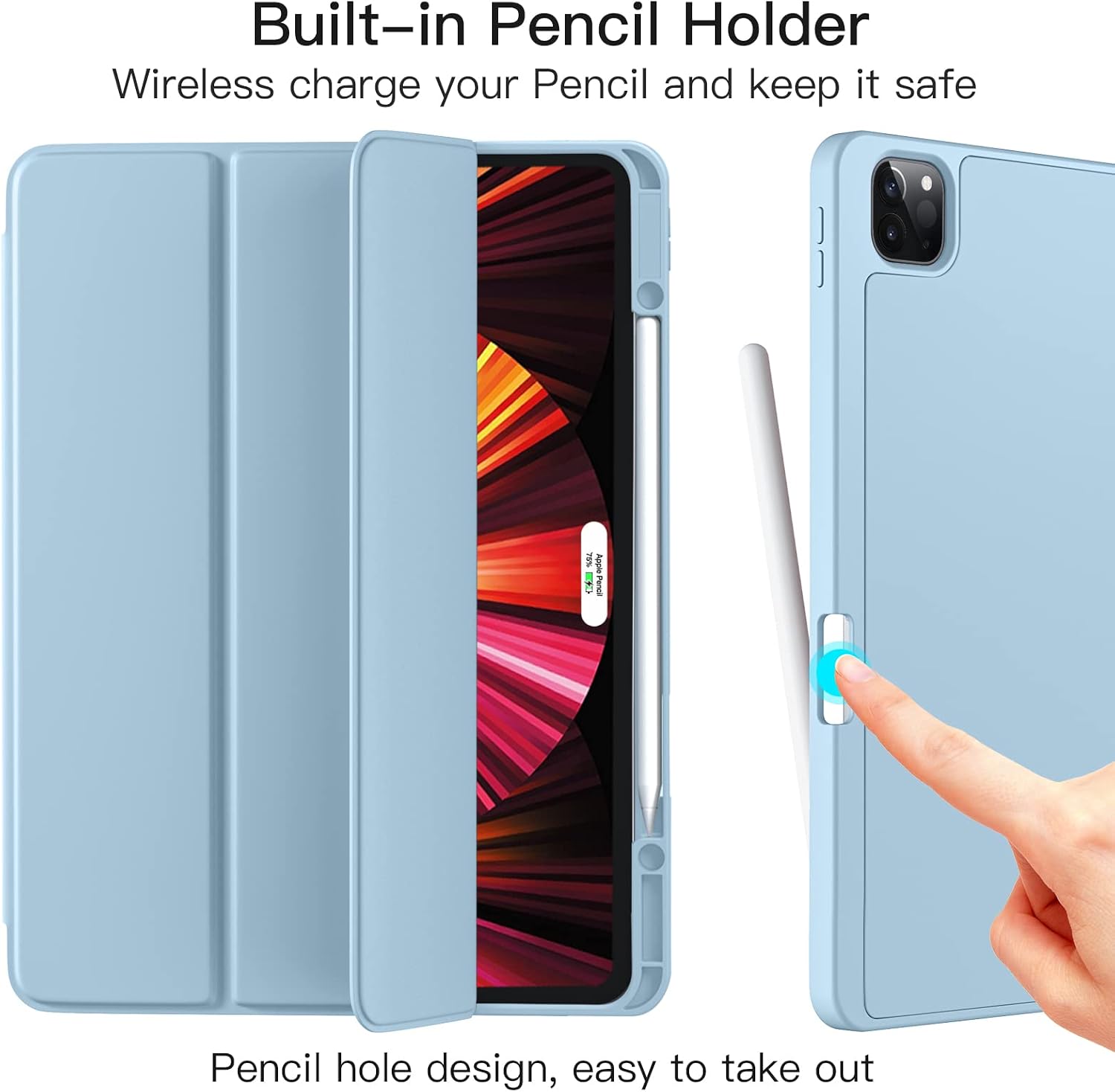 Detalle de Vobafe TPU Back Case with Pencil Holder for iPad Pro 12.9 (6th–3rd Gen) – Light Blue