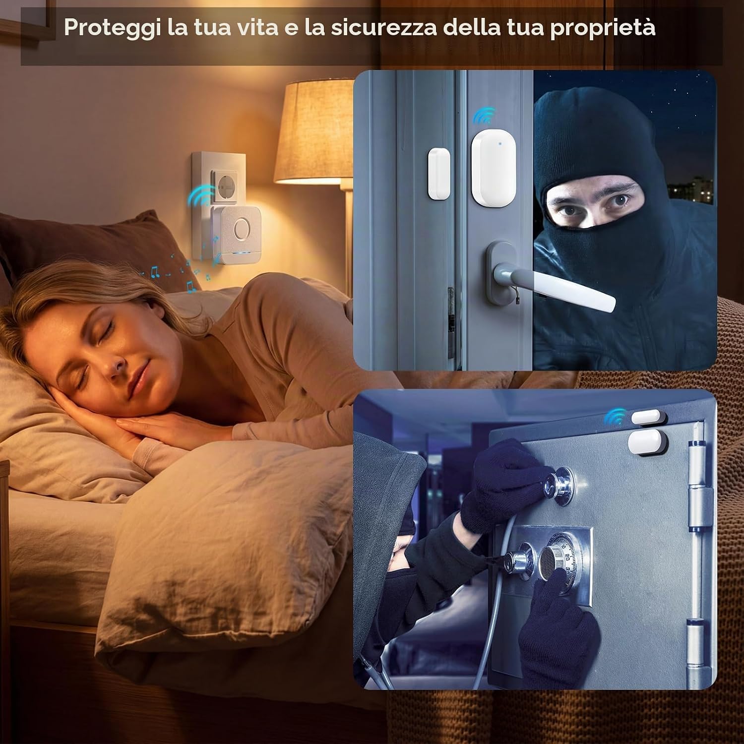Thumbnail 1 de BITIWEND Sensore Porta Finestra Campanello: allarme wireless 0–110 dB, fino a 182 m, 58 melodie e espandibilità