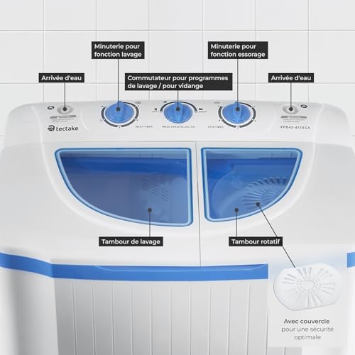 Detalle de tectake Mini Machine à laver Portable 2 en 1: lavage et essorage compact pour étudiant et voyage