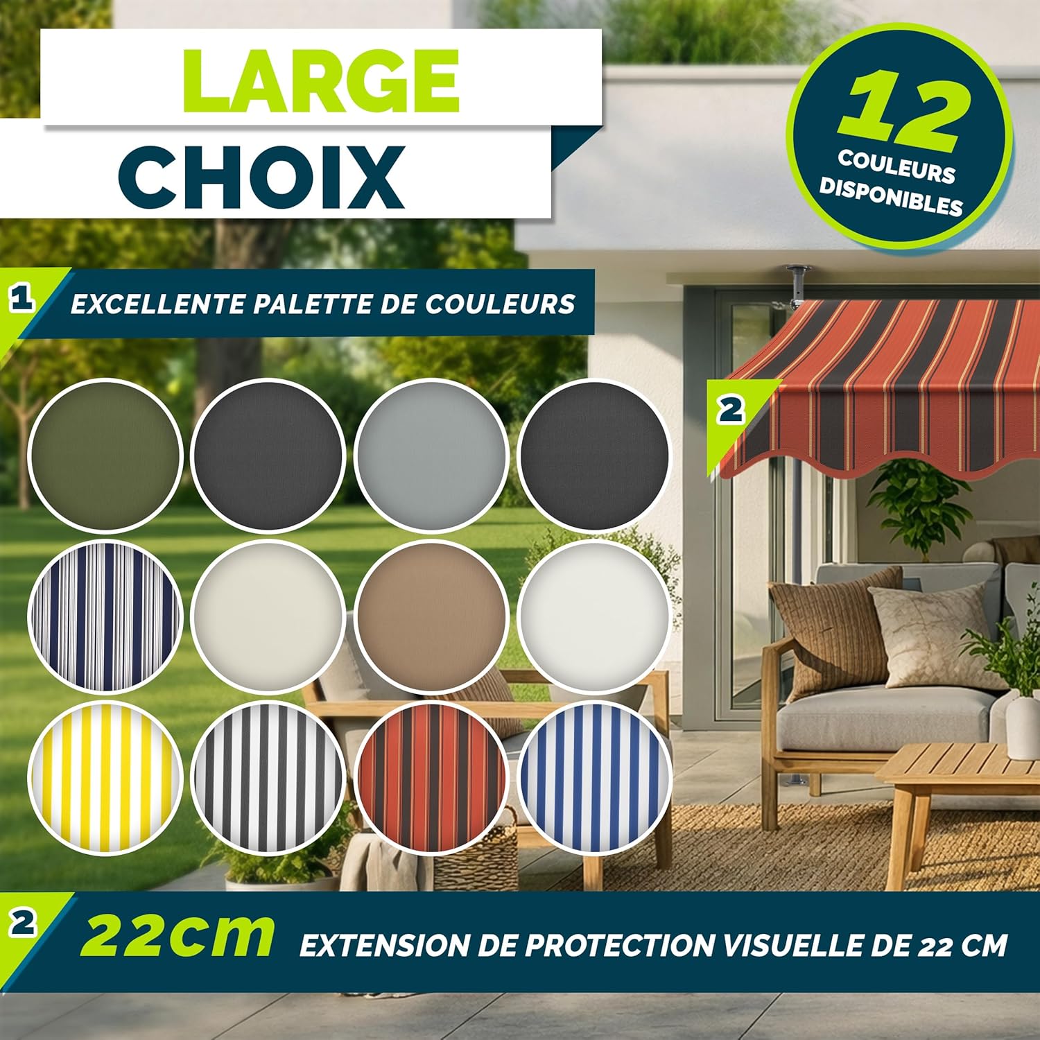 Thumbnail 6 de Store banne manuel rétractable tillvex avec manivelle (Orange/Anthracite) – marquise de balcon sans percement – 200 cm