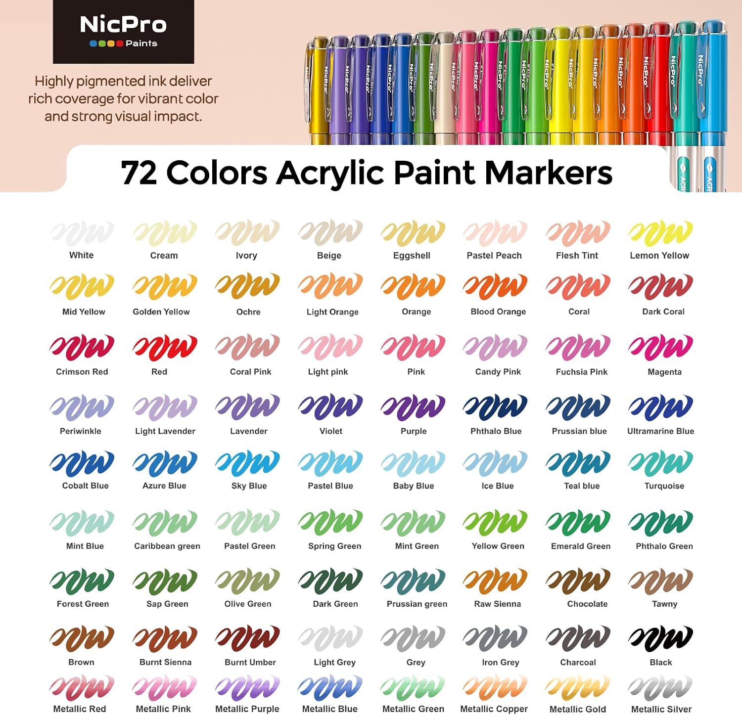 Thumbnail 1 de Nicpro 72 couleurs marqueurs acryliques 2,4 ml 🎨