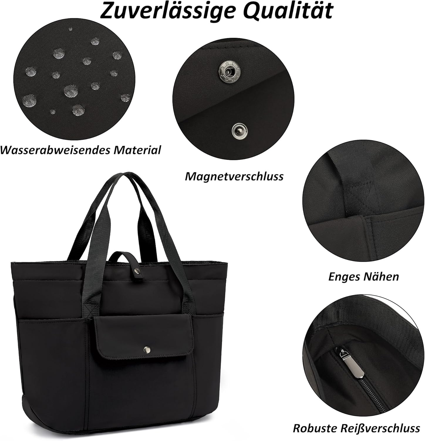 Thumbnail 3 de TANTOMI Handtasche für Damen – leichte geräumige Strand-/Arbeits- und Sporttasche mit Reißverschluss