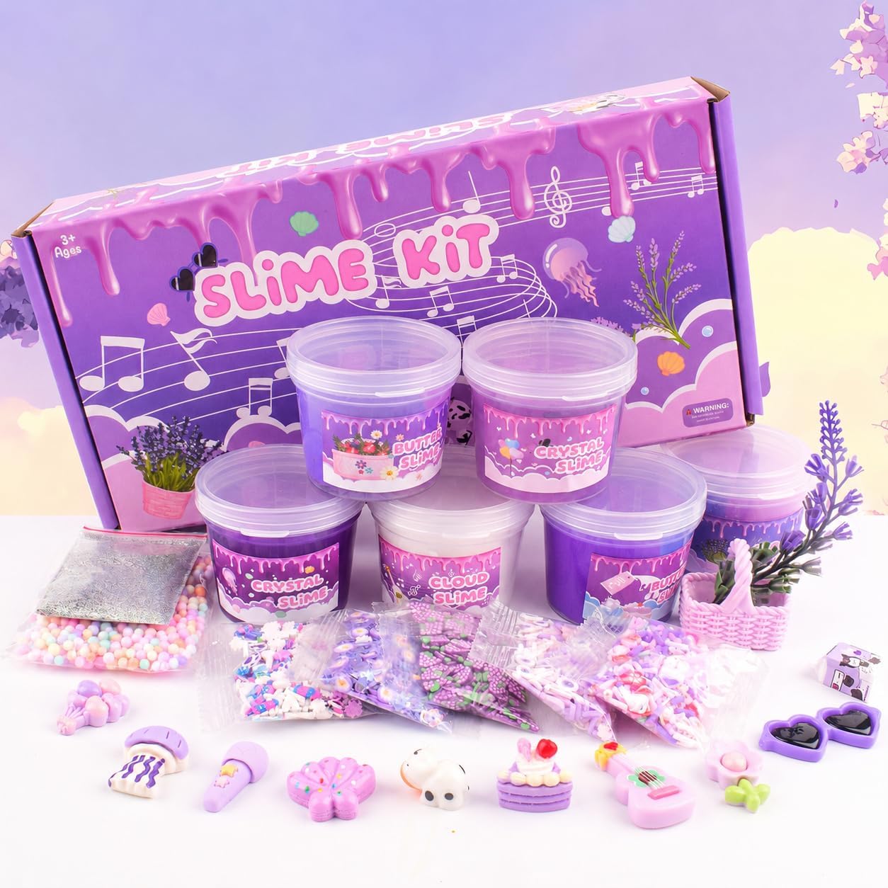 Thumbnail 5 de Petyuioyu Slime Set für Kinder – 6 x 60 ml (lila), 3 Texturen, 12 Charms, 6 Deko-Beutel