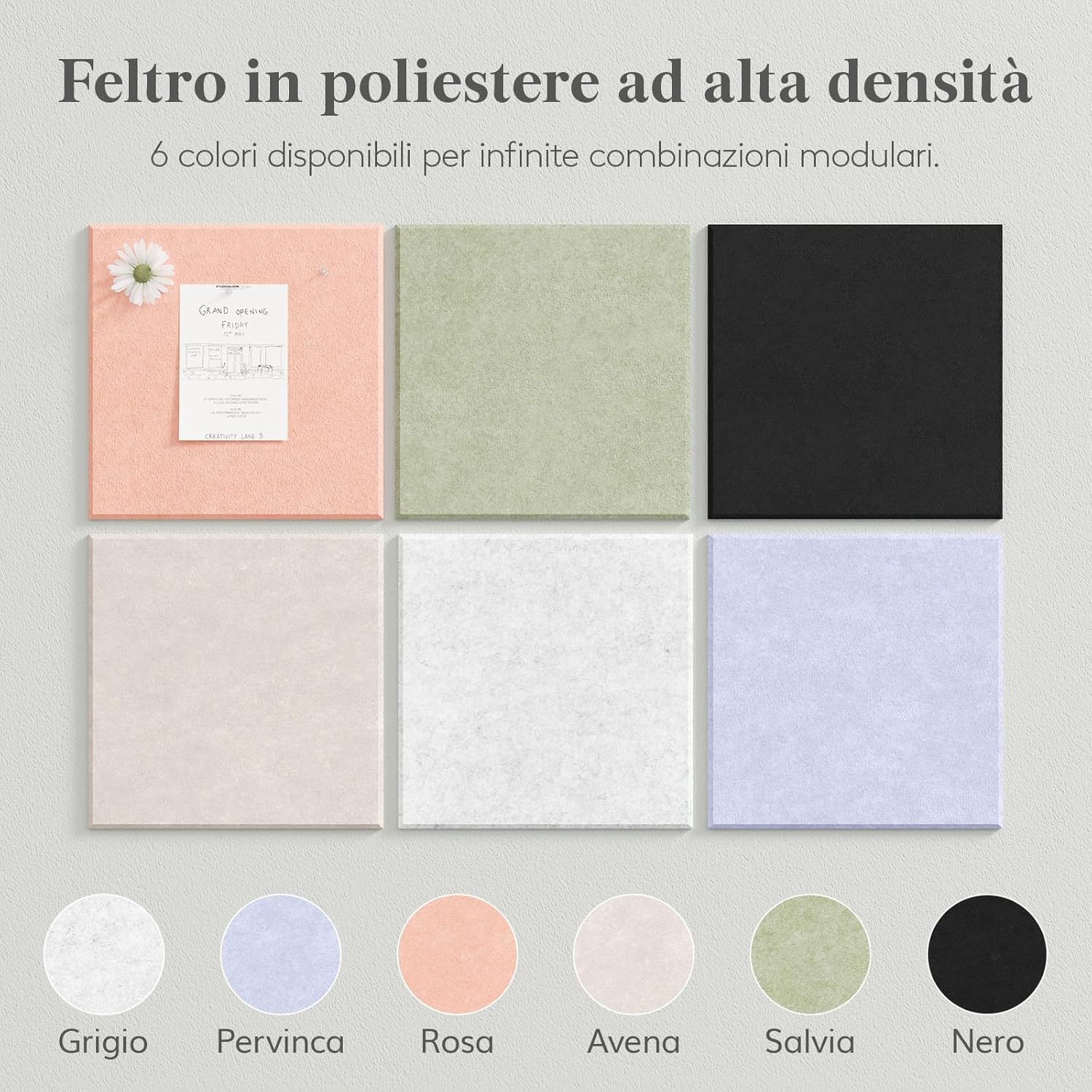 Detalle de Lifewit Bacheca in feltro adesiva, set da 6 pannelli 30x30 cm con puntine incluse (Nero intenso)