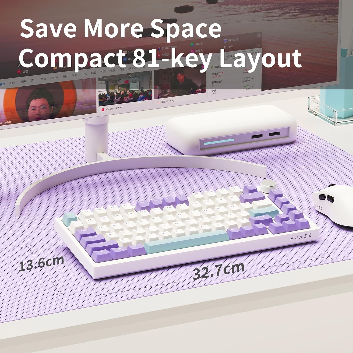 Detalle de AJAZZ AK820 Wired Mechanical Keyboard (75%, mit Lautstärke-Drehknopf, PBT-Keycaps, Hot Swap)