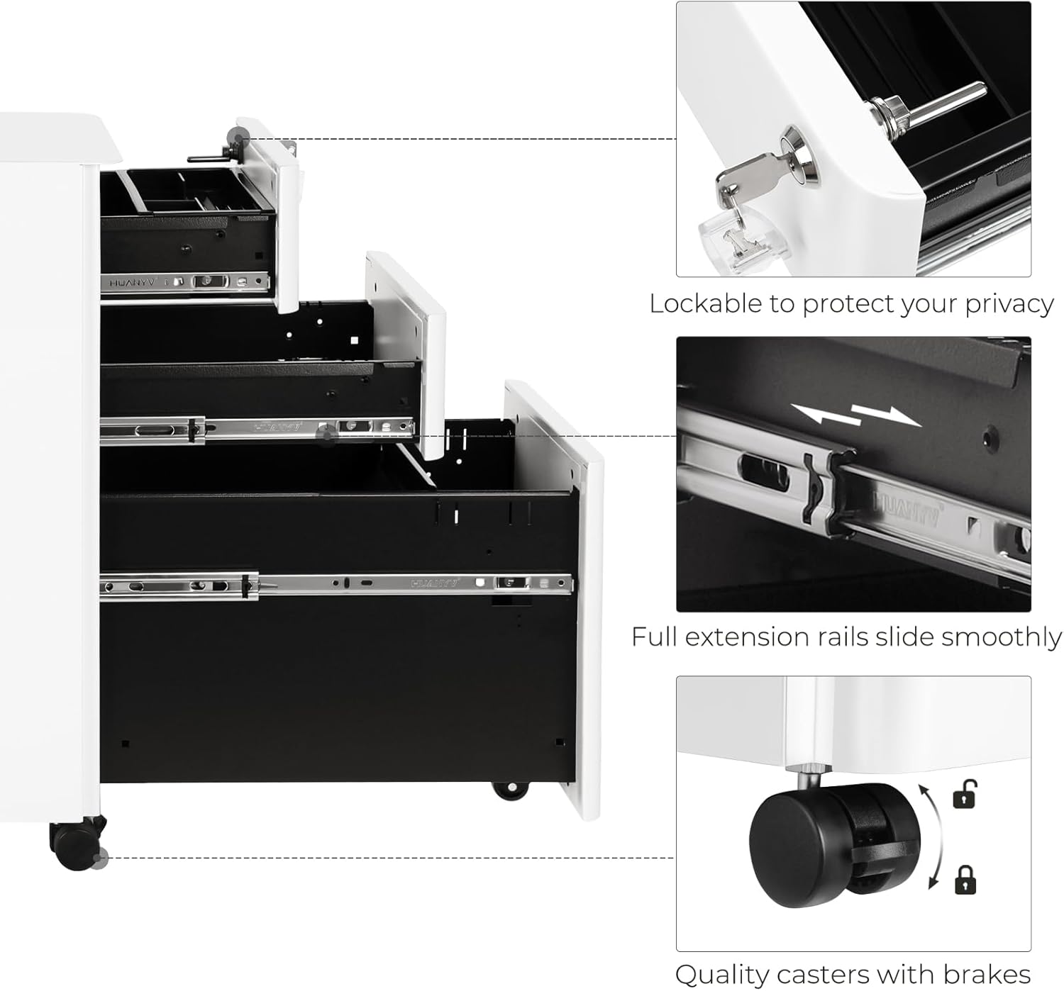 Thumbnail 4 de SONGMICS Mobile File Cabinet with Wheels and Lock (Pre-assembled) for A4/Letter/Legal — White OFC030W01