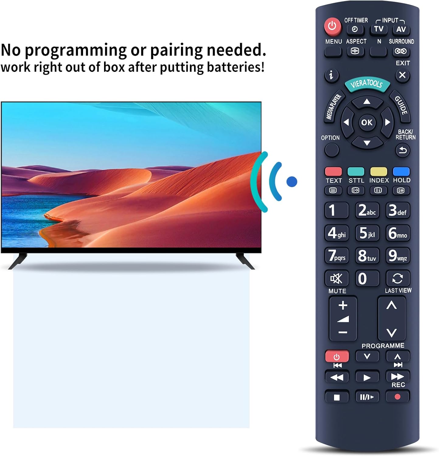 Thumbnail 5 de TCNOUMT Replacement Remote N2QAYB000717 for Panasonic TVs (AA battery, no programming)