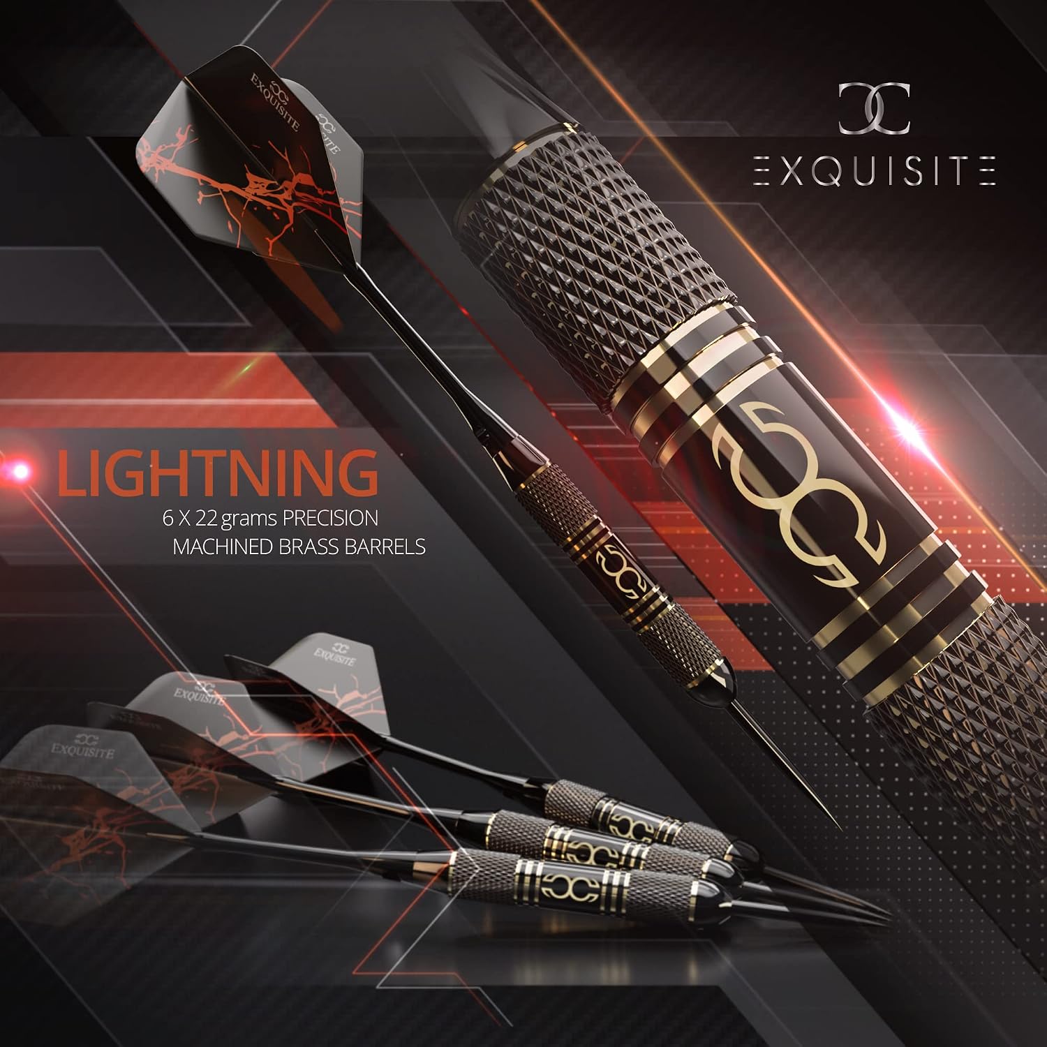 Detalle de CC-Exquisite Professional Steel Tip Darts Set – 6 × 22g with Customisable Barrel, Shaft and Flight Configurations
