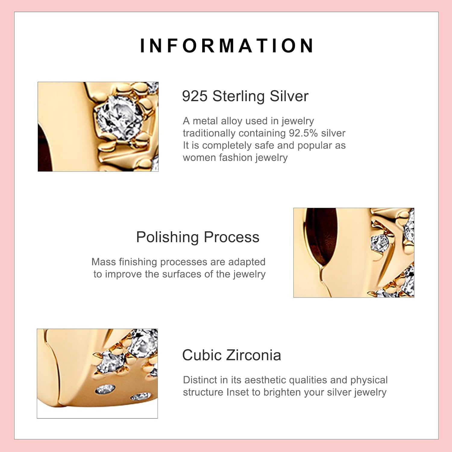 Thumbnail 2 de Amuefer Clip Spacer Charms – 2 Stück aus 925 Sterling Silber, Cubic Zirkonia, Shell Pink Pavé