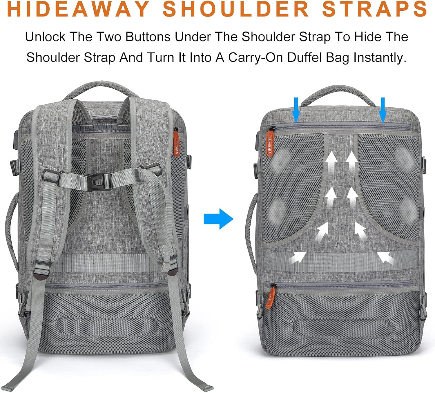 Detalle de Lumesner Carry on Backpack 40L travel backpack