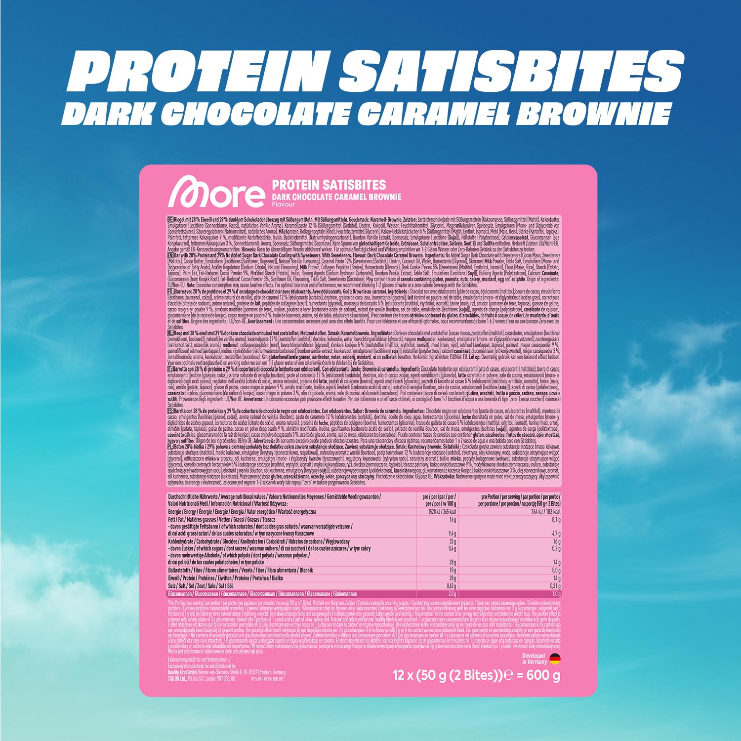 Thumbnail 1 de MORE Protein Satisbites 12er Box – Dark Chocolate Caramel Brownie, 12 x 50 g (2 Bites à 25 g) mit bis zu 16 g Protein pro Portion
