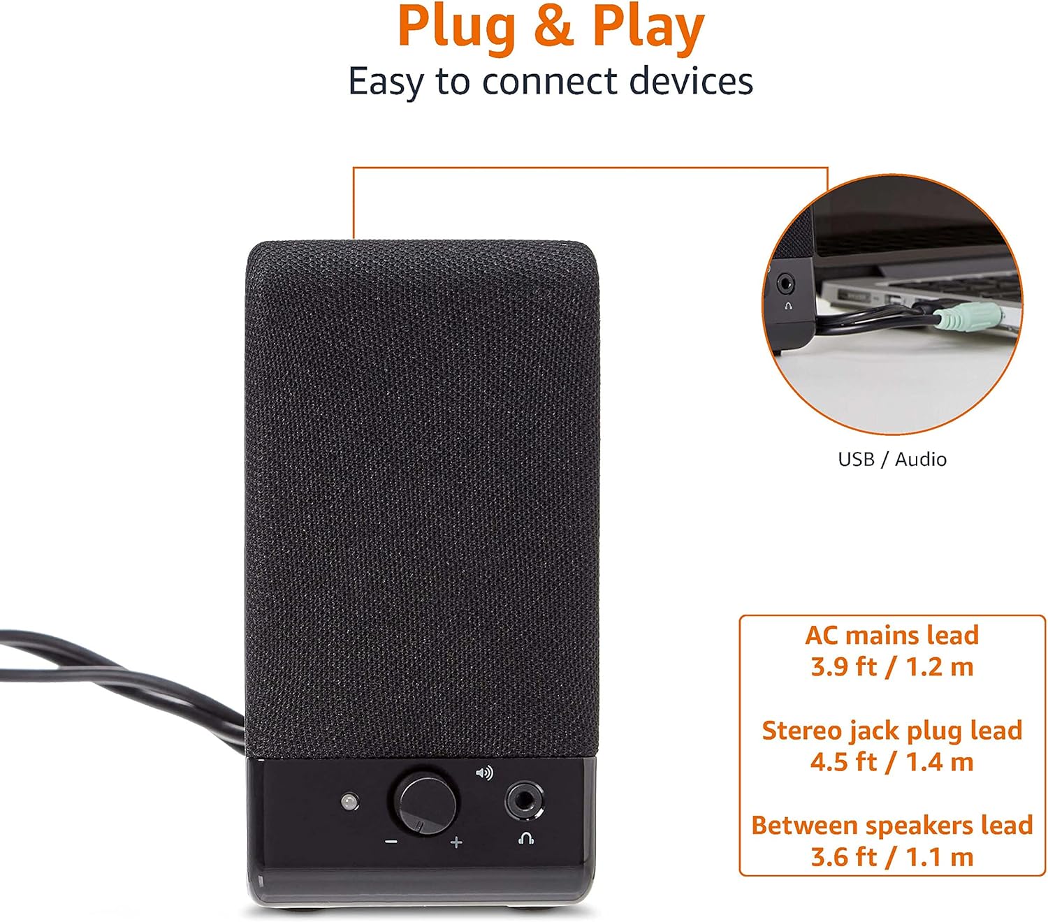 Thumbnail 4 de Amazon Basics USB-Powered Computer Speakers for Desktop or Laptop PC (Black)