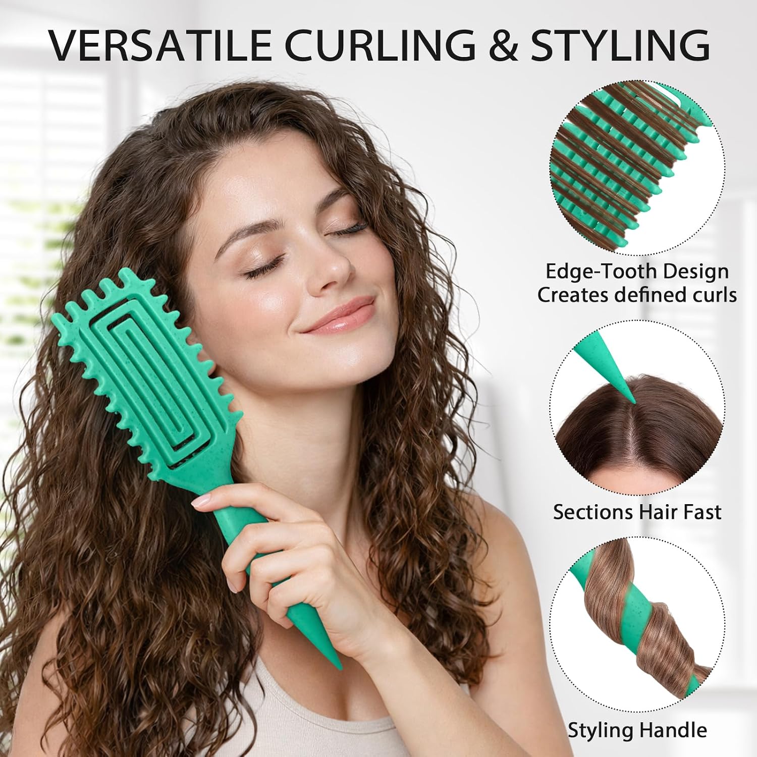 Detalle 2 de Quenxe Curl Defining Brush, Vented Dark Green for Wet & Dry Styling
