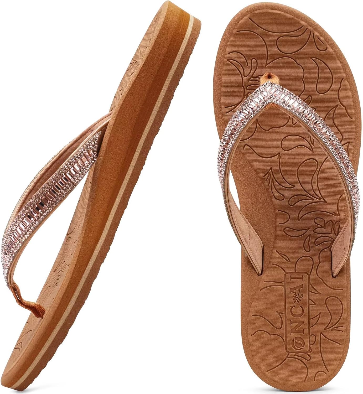 Detalle de ONCAI Damen Zehentrenner Flip Flops mit Glitter – Komfort und Stil für Sommer, Indoors/Outdoors (Größen 36–43 EU)