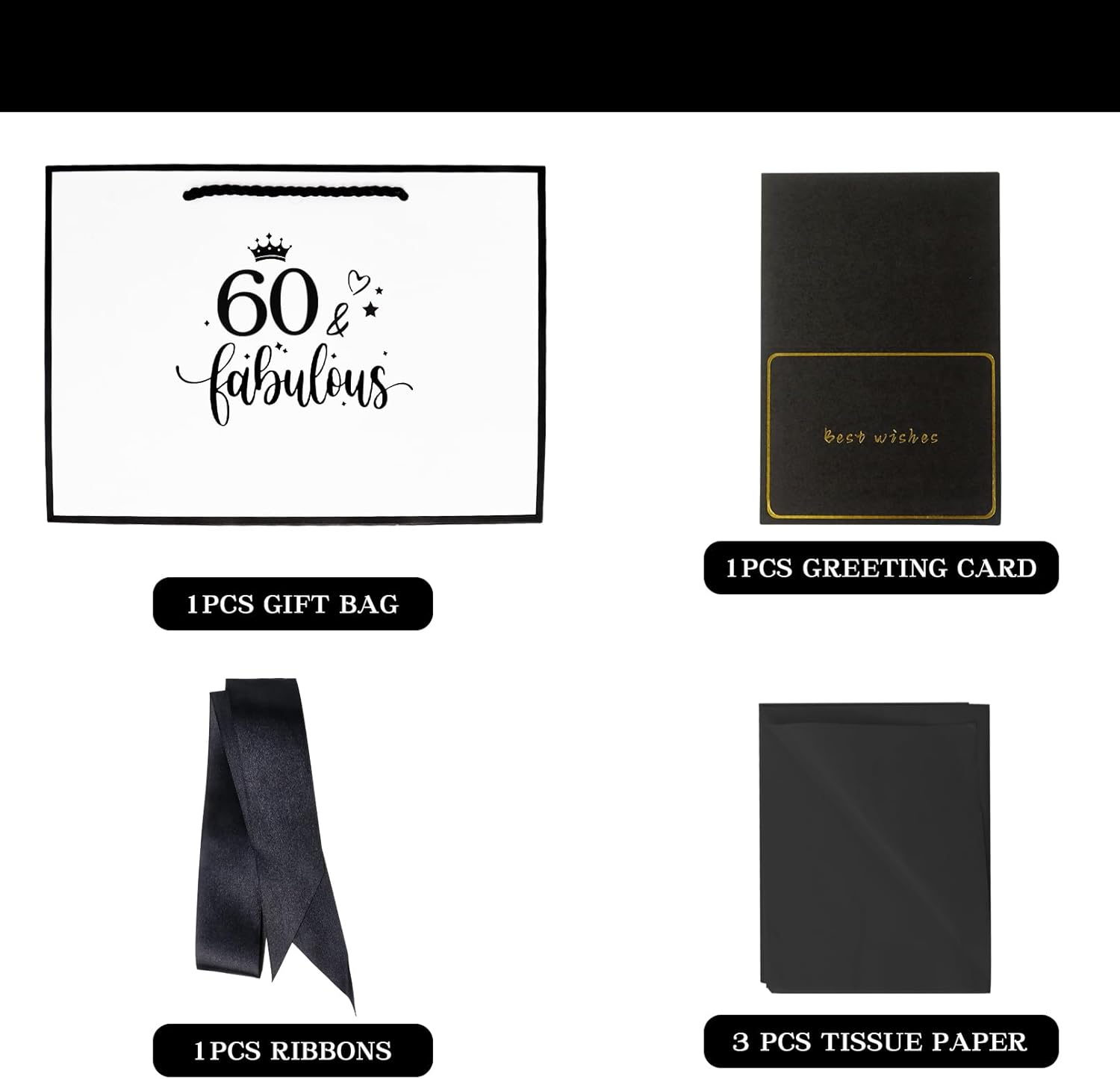 Detalle de 11.0× 8.0× 4.0 Inches 60th Birthday Gift Bag for Women – White Paper Gift Bag with Tissue Paper and Card