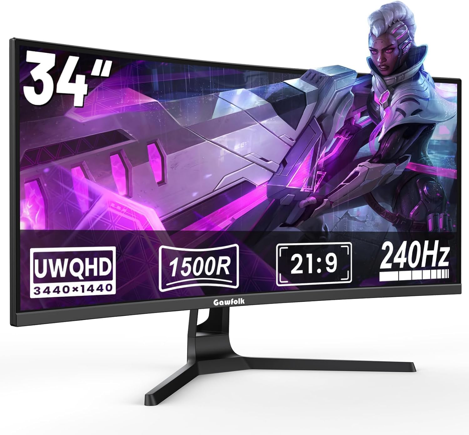 Detalle de Gawfolk Gaming Curved Monitor 34 Zoll – UWQHD, 240 Hz, 1500R